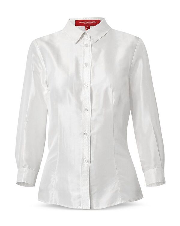キャロライナヘレラ レディース トップス シャツ シルク Carolina Herrera Silk Taffeta Collared Shirt White ホワイト|ReVida 店