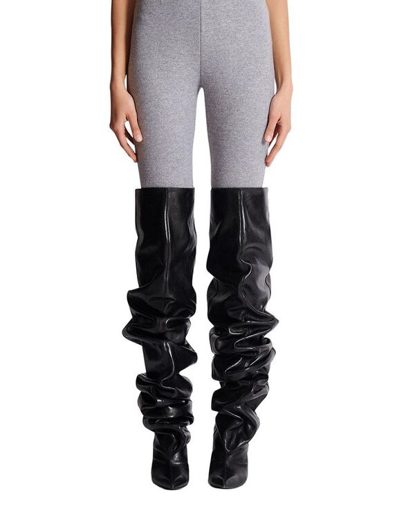 バルマン レディース ボトムス レギンス 綿織物 編み物 Balmain Cotton Knit Leggings Grey 薄墨色