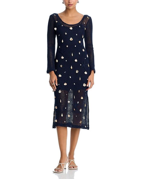 アクア レディース トップス ワンピース ミディ AQUA Treasure Crocheted Midi Dress - Exclusive Navy ネイビー