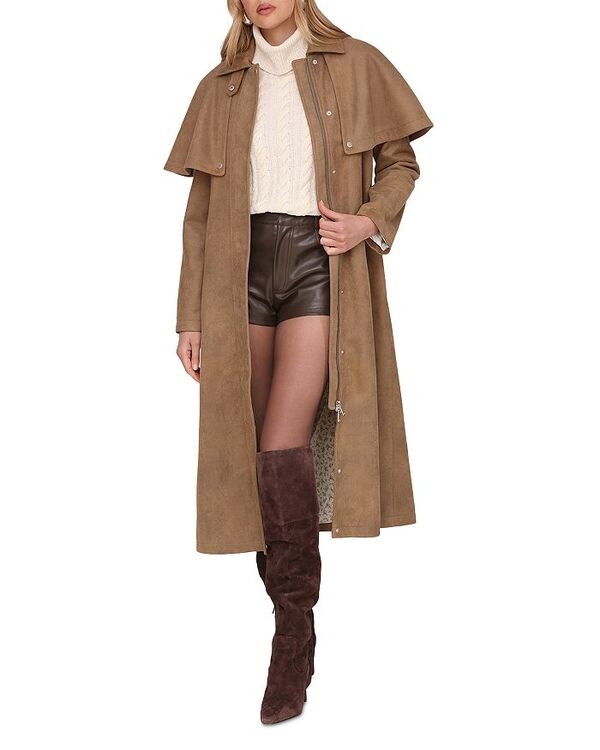 アヴェックレフィーユ レディース アウター コート ケープデザイン スエード キャップ ケープ Avec Les Filles Faux Suede Cape Trench Coat Fawn