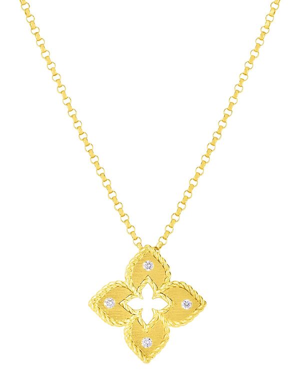 ロバートコイン レディース アクセサリー ネックレス・チョーカー・ペンダントトップチ レース Roberto Coin 18K Yellow Gold Petite Venetian Princess Diamond Pendant Necklace 17\
