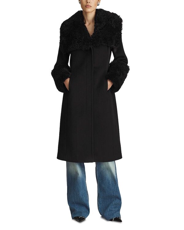ダウンレビー レディース アウター コート Dawn Levy Athena Shearling Trim Coat Black ブラック