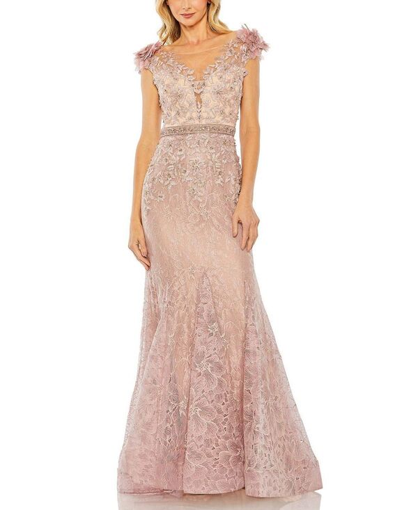 マックダガル レディース トップス ワンピース 刺繍 Mac Duggal Embroidered Illusion Appliqued Bodice Trumpet Gown Mocha モカ