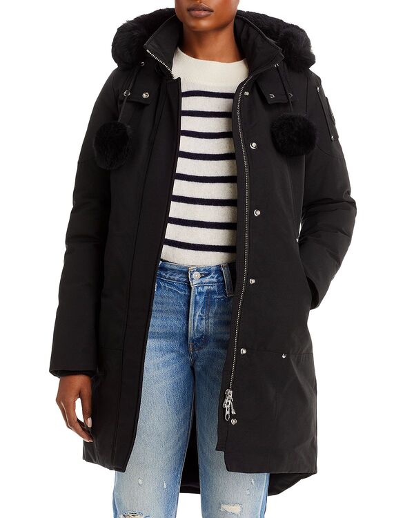ヘアムースナックル レディース アウター 上衣・上衣 パーカー 落ち込む Moose Knucklestirling Shearling Trim Down Parka Black / Black Shearling 黒いこと