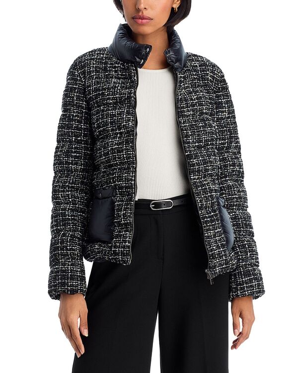 ヘルノ レディース アウター ジャケット・ブルゾン ツイード Herno Tweed Short Puffer Jacket Black/White ホワイト