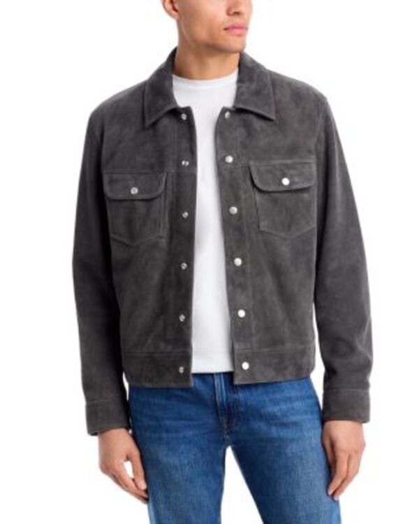 ひな形 メンズ アウター 上衣・上衣 スエードクロス FRAME Suede Trucker Jacket Dark Grey 薄墨色