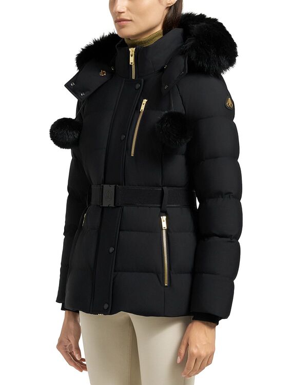 ヘアムースナックル レディース アウター 上衣・上衣 落ち込む Moose Knuckles Gold Cambria Shearling Trim Down Jacket Black 黒いこと