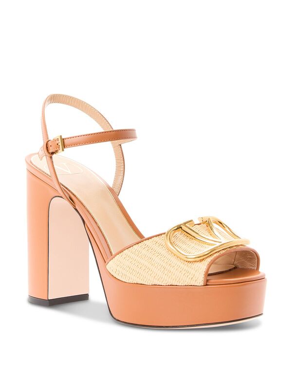 ヴァレンティノ レディース シューズ サンダル プラットフォーム ロゴ Valentino Garavani Women's VLogo Platform Rafia Sandals Beige ベージュ