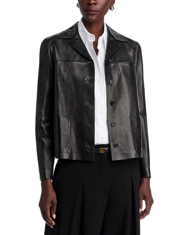 ラファイエットワンフォーエイト レディース アウター ジャケット・ブルゾン レザー Lafayette 148 New York Patch Pocket Leather Jacket Black ブラック