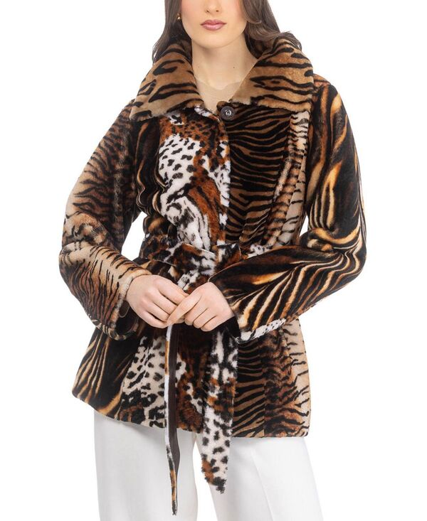ゴルスキ レディース アウター 上衣・上衣 Gorski Shearling Jacket with Belt Africa Print