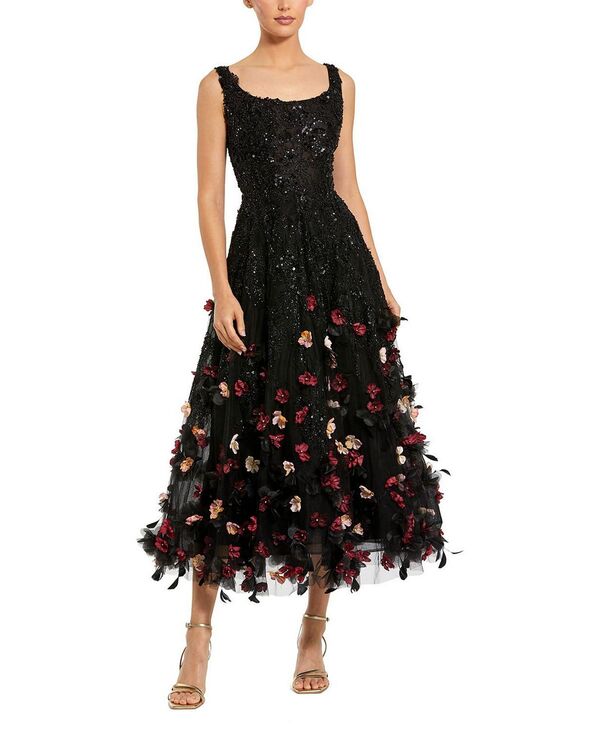 マックダガル レディース トップス ワンピース ミディ ノースリーブ Mac Duggal Sleeveless Beaded Midi Dress With 3D Flowers Black Multi ブラック