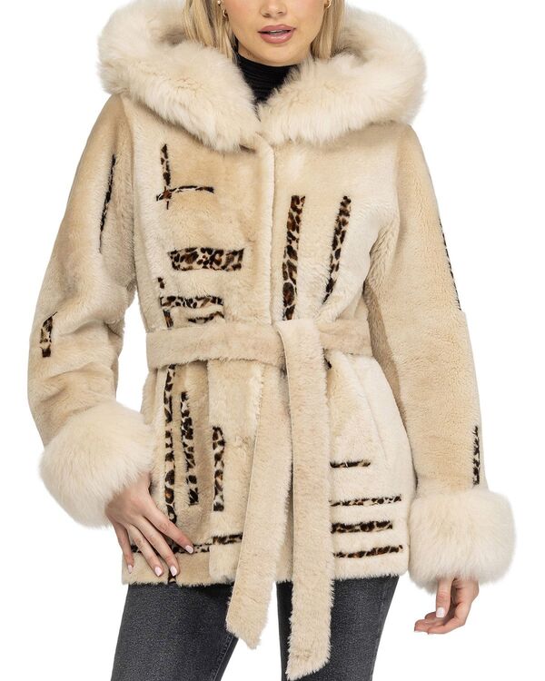ゴルスキ レディース アウター ジャケット・ブルゾン パーカー コート Gorski Reversible Shearling Parka with Shearling Hood Trim & Cuffs with Belt Coat Palomino/Lprd Intarsia