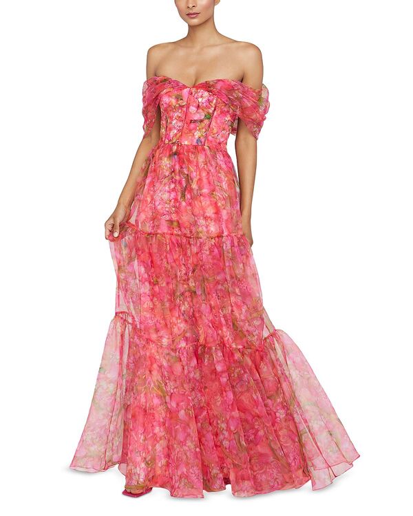 セイア レディース トップス ワンピース Theia Tia Off Shoulder Organza Gown Hydra Floral｜ReVida 店