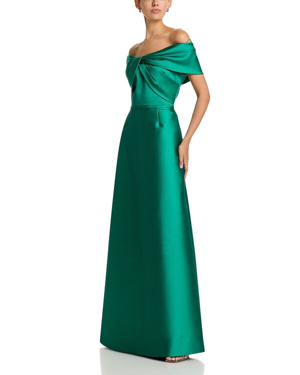 テリジョンバイリッキーフリーマン レディース トップス 衣裳 Teri Jon by Rickie Freeman Stretch Mikadoff Shoulder Twist Front Gown Jade ワンピース-レディースファッション