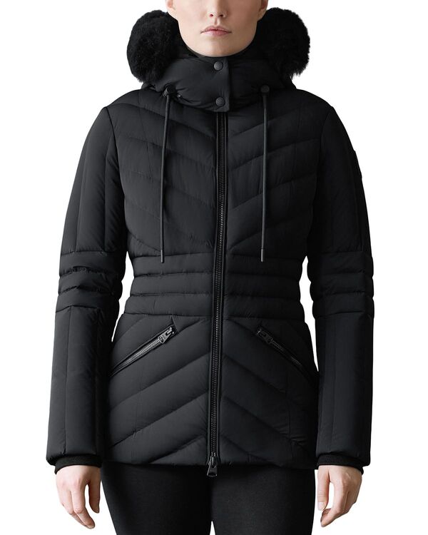 マッカージュ レディース アウター ジャケット・ブルゾン ダウン Mackage Nadia-SHoodedown Jacket With Shearling Trim Black ブラック