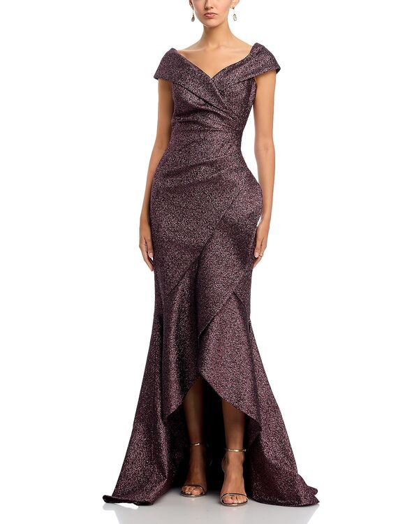 テリジョンバイリッキーフリーマン レディース トップス ワンピース フリル トール Teri Jon by Rickie Freeman Metallic Jacquard Ruffle Gown Amethyst メタリック|ReVida 店