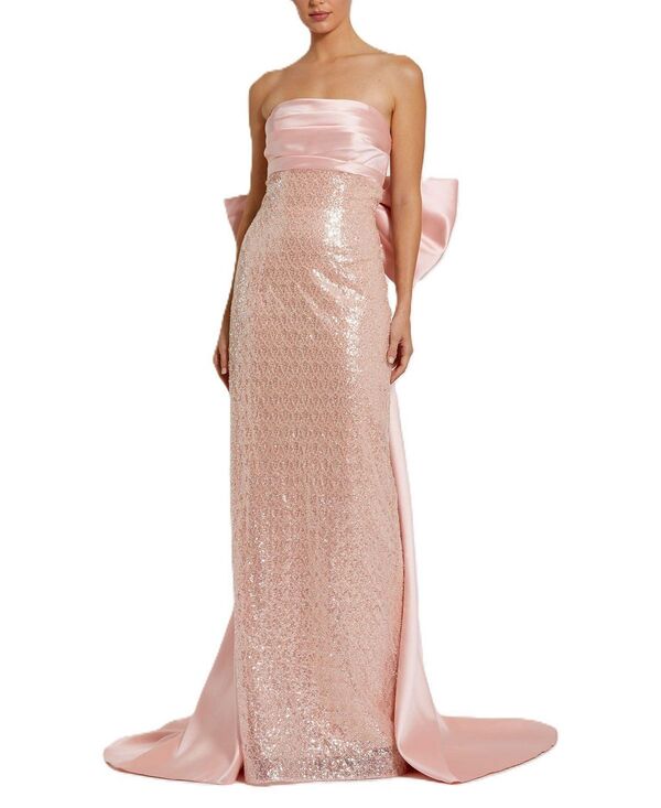マックダガル レディース トップス ワンピーストラップレス Mac Duggal Strapless Embellished Gown with Back Bow Detail Blush 毛はらい レディースファッション-ワンピース