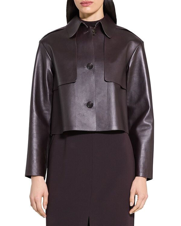 セオリー レディース アウター コート クロップド レザー Theory Cropped Leather Trench Coat Cacao