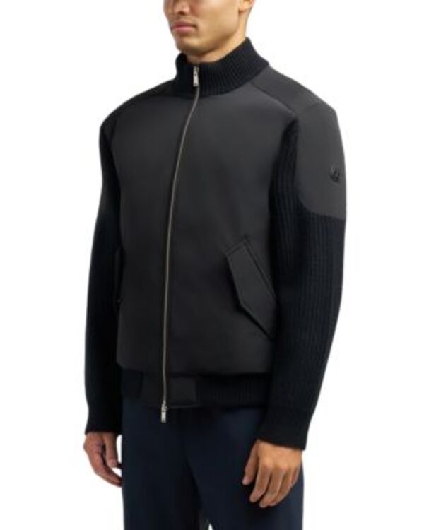 ムースナックル メンズ アウター ジャケット・ブルゾン ニット Moose Knuckles Magnus Knit Hybrid Jacket Black ブラック｜ReVida 店