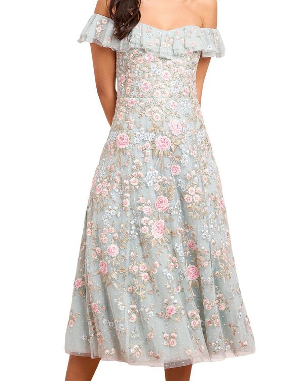 ニードルアンドスレッド レディース トップス 衣裳 お花柄 MIDI お花 Needle \u0026 Thread Antoinettes Floral Ballerina Midi Dress French Blue 青色 レディースファッション-ワンピース