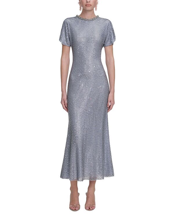 セルフ・ポートレイト レディース トップス ワンピース メッシュ ミディ Self-Portrait Rhinestone Mesh Midi Dress Blue ブルー｜ReVida 店 133,400円