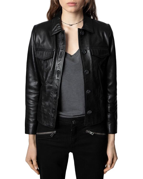 ザディグ エ ヴォルテール レディース アウター ジャケット・ブルゾン レザー Zadig & Voltaire Liam Leather Button-Up Jacket Black ブラック