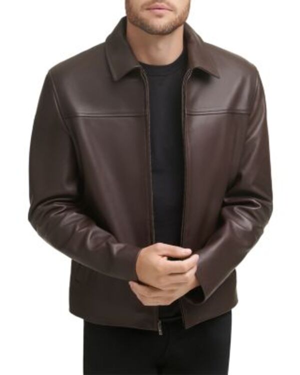 コールハーン メンズ アウター ジャケット・ブルゾン レザー Cole Haan Zip Front Leather Jacket Java|ReVida 店