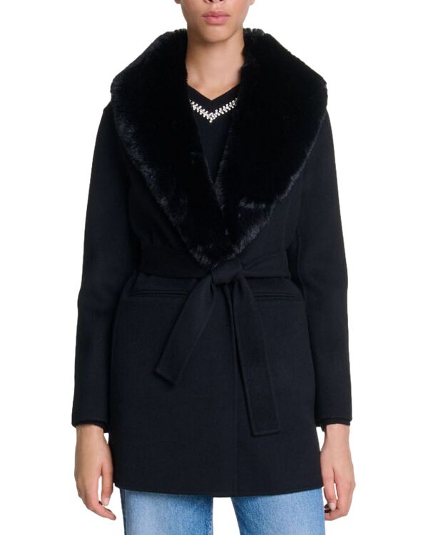 マージュ レディース アウター コート Maje Galaxyon Faux Fur Collar Coat Black ブラック