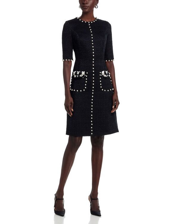 テリジョンバイリッキーフリーマン レディース トップス ワンピース Teri Jon by Rickie Freeman Boucl Embellishedress Black White ホワイト｜ReVida 店