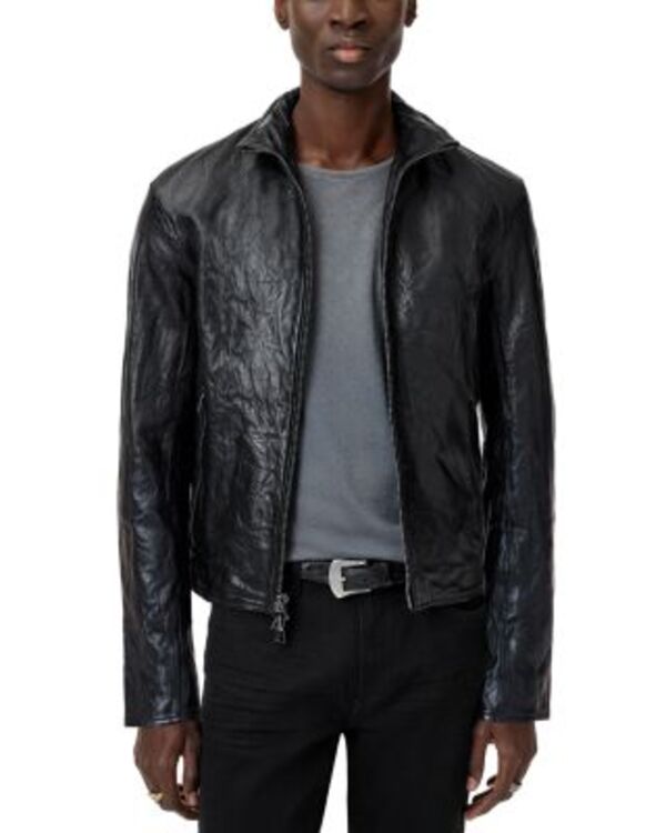 ジョンバルベイトス メンズ アウター ジャケット・ブルゾン レザー John Varvatos Ansel Crinkleather Jacket Black ブラック