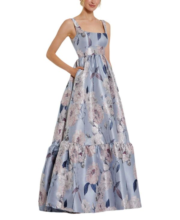 マックダガル レディース トップス 衣裳 お花柄 ノースリーブ お花 Mac Duggal Brocade Scoop Neck Sleeveless Floral Gown Blue Multi 青色 レディースファッション-ワンピース