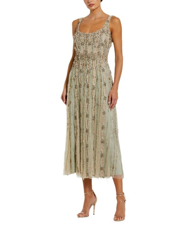 マックダガル レディース トップス ワンピース メッシュ ミディ ノースリーブ Mac Duggal Embellished Mesh Sleevelesscoop Neck Midi Dress Nude Sage セージ|ReVida 店