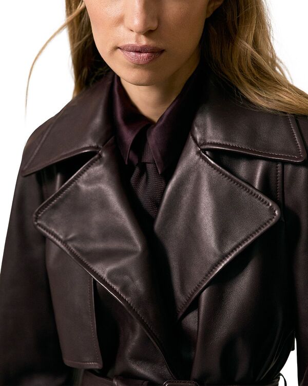 レイス レディース アウター ジャケット・ブルゾン クロップド レザー REISS Bodie Belted Cropped Leather Trench Jacket Oxblood Burgundy バーガンディ｜ReVida 店