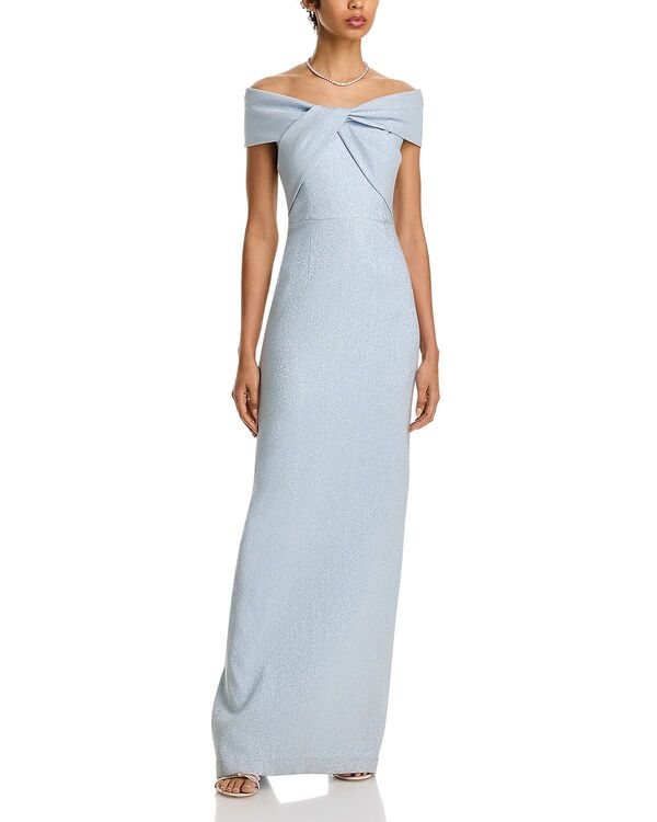 テリジョンバイリッキーフリーマン レディース アンダー御召しもの ナイト爵御召しもの トール Teri Jon by Rickie Freeman Metallic Jacquard Off-the-Shoulder Gown Ice Blue 青碧