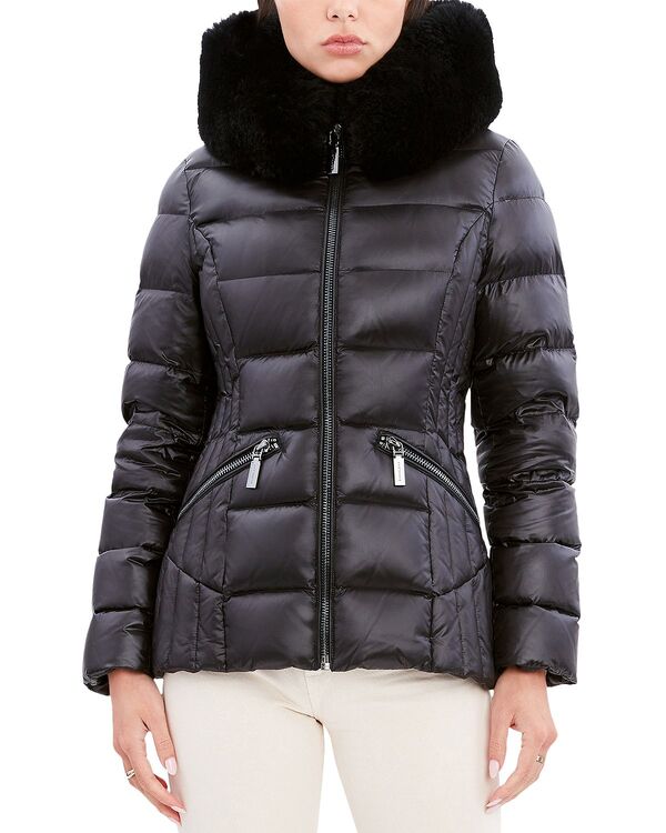 ダウンレビー レディース アウター コート Dawn Levy Nikki Shearling Trim Puffer Coat Black ブラック