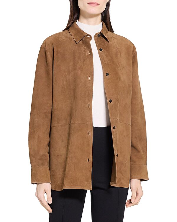 セオリー レディース トップス シャツ スエード ジャケット Theory Suede Shirt Jacket Deep Tabacco|ReVida 店