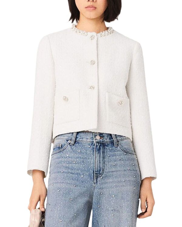 マージュ レディース アウター ジャケット・ブルゾン ツイード Maje Faux Pearl Trim Tweed Jacket Ecru エクリュ