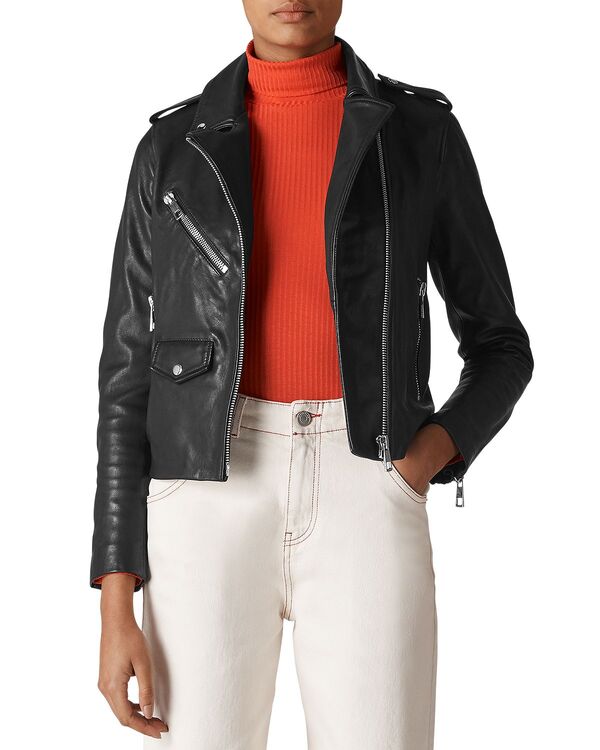 ホイッスルズ レディース アウター ジャケット・ブルゾン レザー Whistles Agnes Leather Moto Jacket Black ブラック