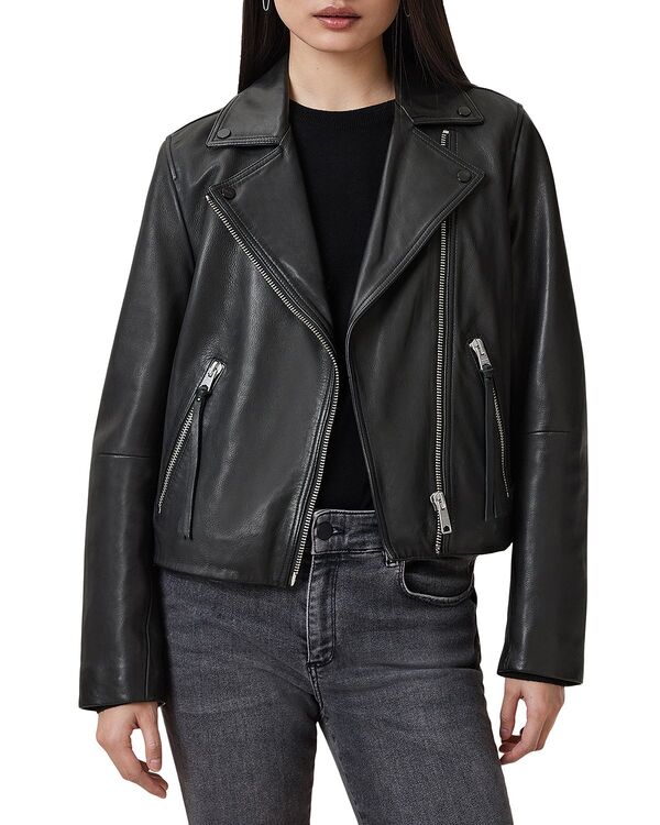 オールセインツ レディース アウター ジャケット・ブルゾン スリムフィット レザー ALLSAINTS Dalby Slim Fit Leather Biker Jacket Black/Silver ブラック