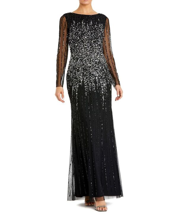 マックダガル レディース トップス ワンピース A ライン ハイネック スパンコール Mac Duggal High Neck Sequin Embellished Long Sleeve A Line Gown Black ブラック|ReVida 店