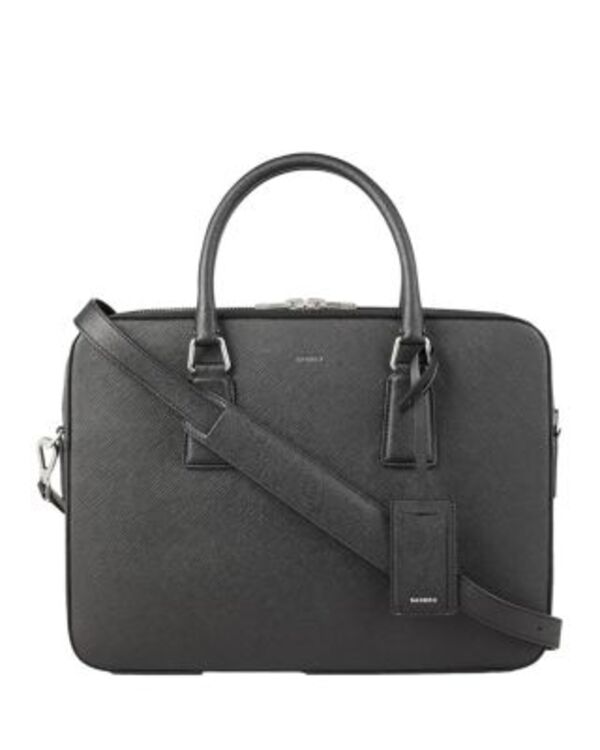 サンドロ メンズ バッグ ビジネス系 ダウン レザー Sandro Downtown Large Saffiano Leather Briefcase Black ブラック｜ReVida 店