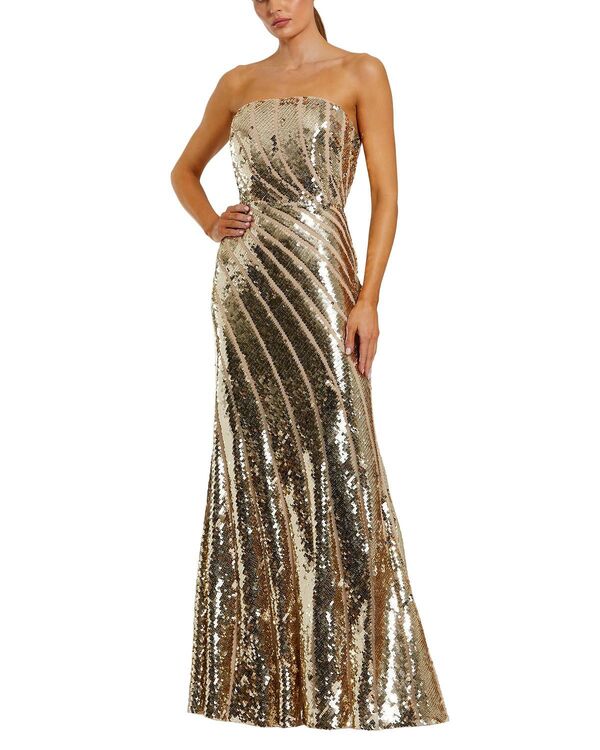 マックダガル レディース トップス ワンピース メッシュ スパンコール ストラップレス Mac Duggal Sequin Mesh Strapless Trumpet Gown Gold ゴールド｜ReVida 店