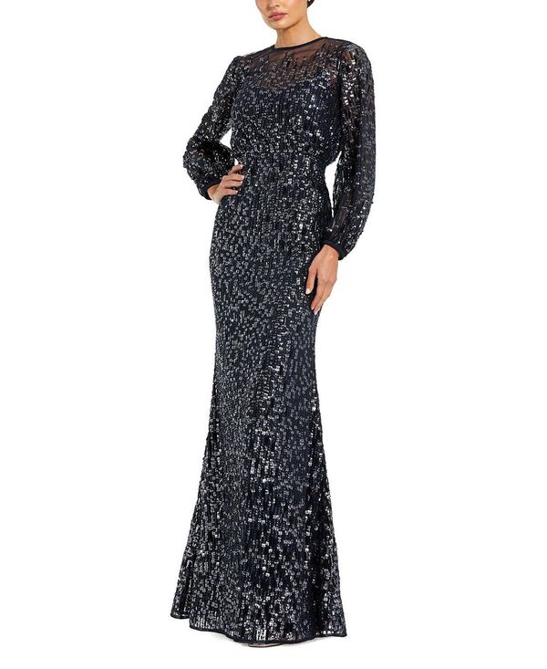 マックダガル レディース トップス ワンピースパンコール Mac Duggal Sequin Long Sleeve Blouson Eveningown Midnight｜ReVida 店 58,740円