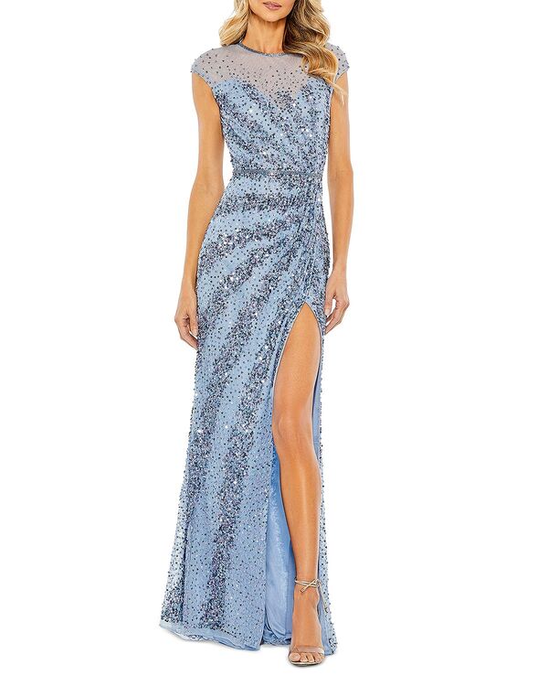 マックダガル レディース アンダー御召しもの ナイト爵御召しもの スパンコール Mac Duggal Sequined Illusion Mermaid Gown French Blue 青碧