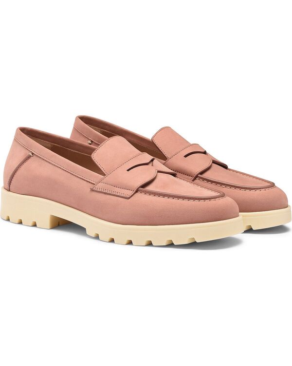 サントーニ レディース シューズ スリッポン・ローファー Santoni Women\u0027s Pink Nubuck LugSole Loafer Pink さくら色