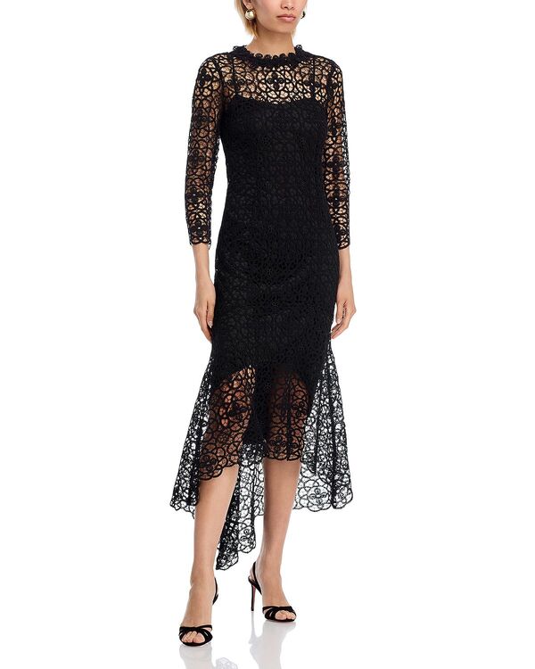 テリジョンバイリッキーフリーマン レディース トップス ワンピース マキシ Teri Jon by Rickie Freeman Stretch Crochet Maxi Dress Black ブラック｜ReVida 店