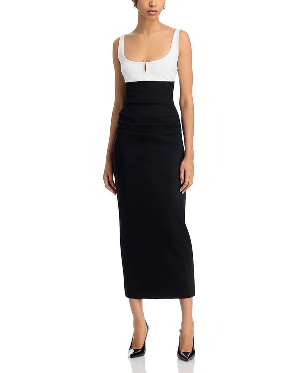 チアラ ボニ プティ ローブ レディース トップス ワンピース ミディ Chiara Boni La Petite Robe Color Blocked Square Neck Midi Dress Black/White ホワイト