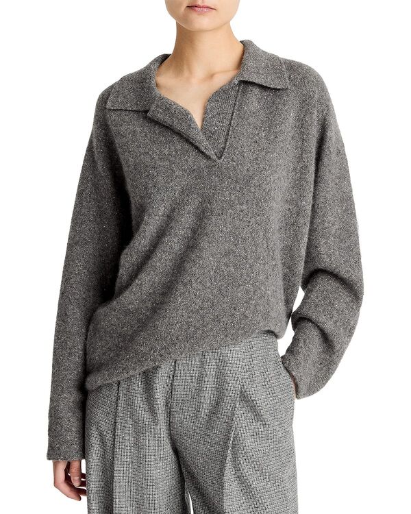 ヴィンス レディース アウター ニット・セーター ポロシャツ Vince Donegal Dolman Polo Collar Cashmere Sweater Medium Heather Grey グレー