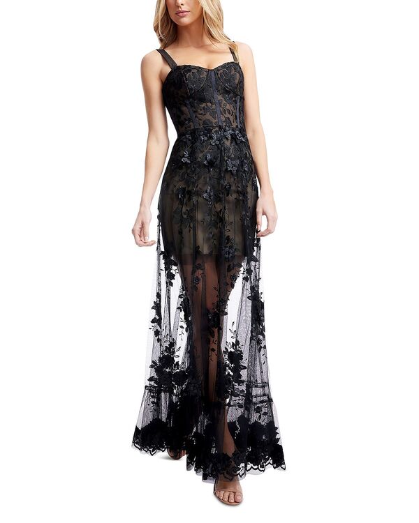 ドレスザポプレーション レディース トップス ワンピース セミシアー Dress the Population Anabel Semi Sheer Sweetheart Neck Gown Black-nude ブラック｜ReVida 店 80,190円