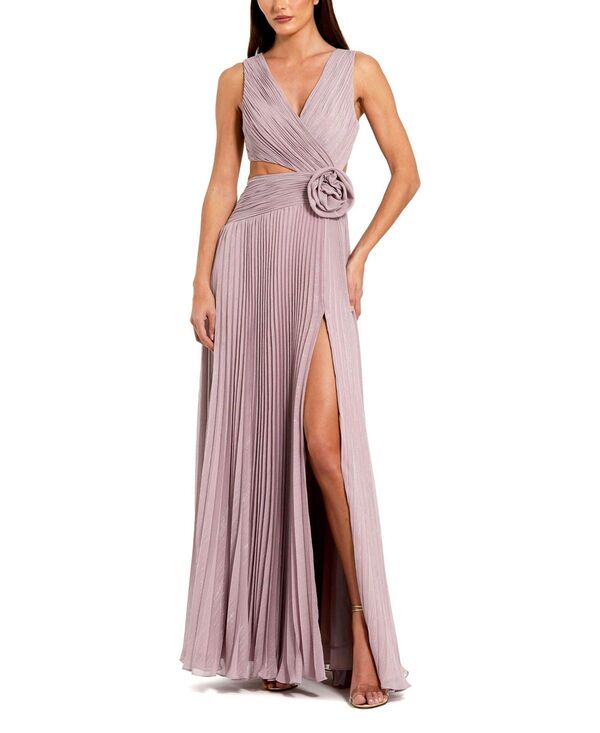 マックダガル レディース トップス ワンピース シフォン ギャザー ノースリーブ Mac Duggal Ruched Chiffon Sleeveless Gown with 3D Flower Vintage Lilac ライラック|ReVida 店